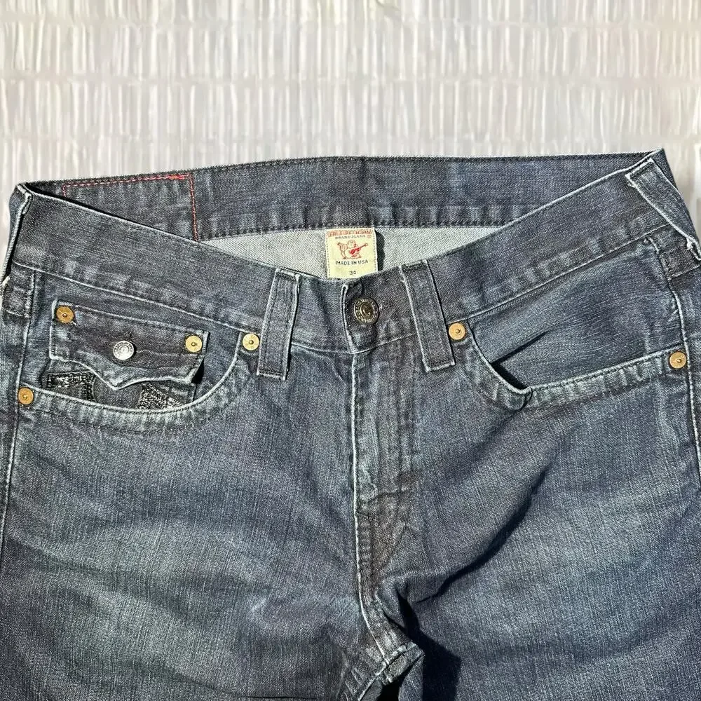 Vintage True Religion Men’s Blue Straight Leg Jeans - Size 34